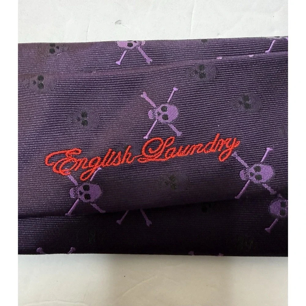 English Laundry Skull Purple Silk Tie‎ Skull Bones Pattern Preppy Grunge Party